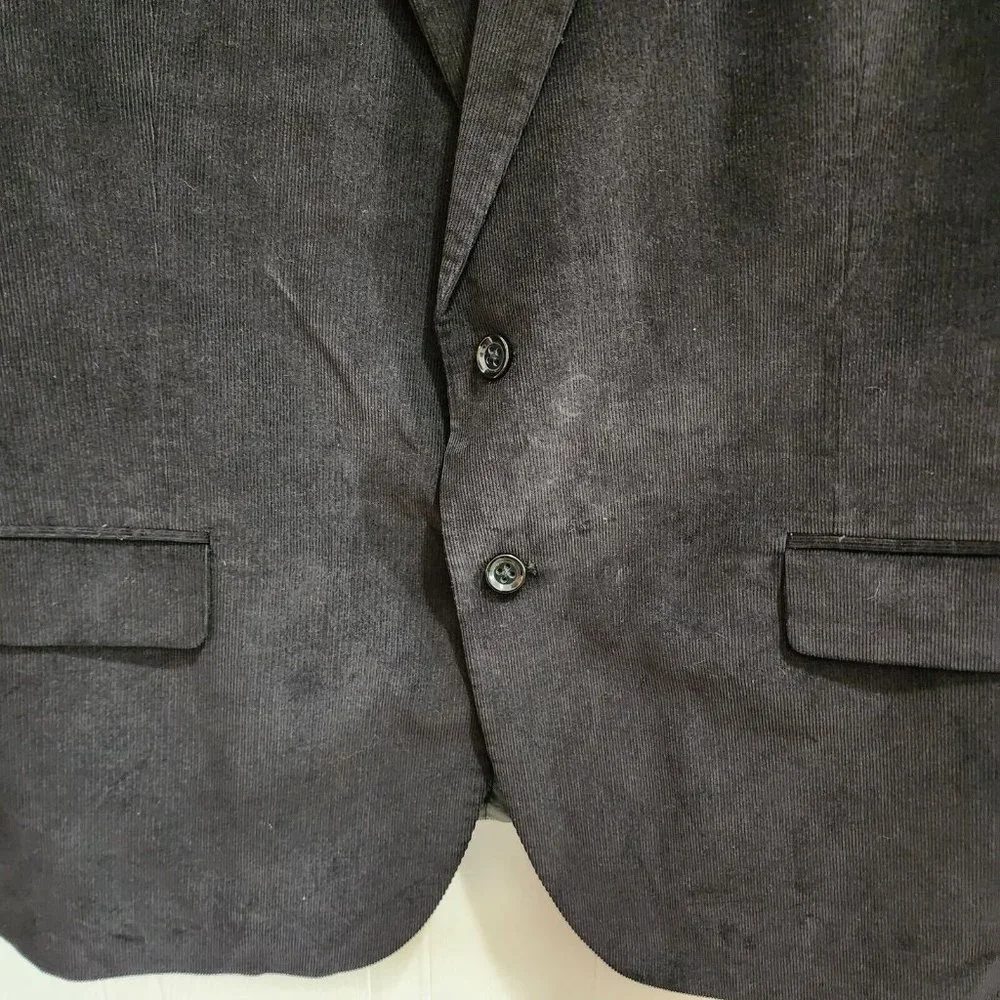 Stafford Black Corduroy Classic Fit Blazer Suit‎ Jacket Elbow Patch Size 48 REG